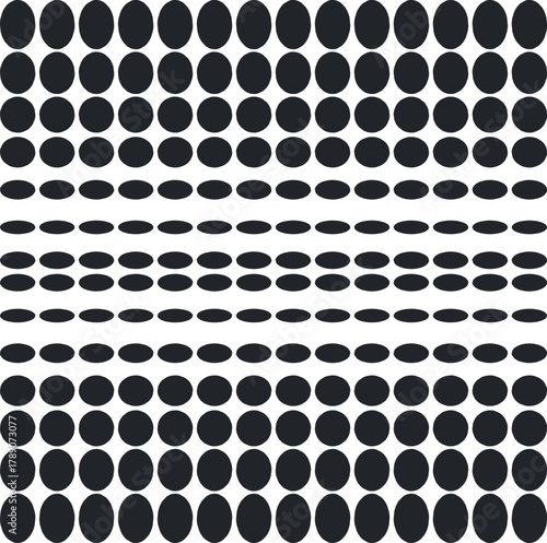 The rows of circles are distorted, stretching vertically and contracting in the same direction closer to the middle.