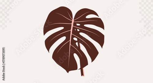 Minimalist Chocolate Brown Monstera Leaf Illustration - Tropical Botanical Art