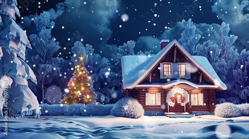 Christmas_house_with_snow_falling_at_night