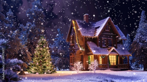 Christmas_house_with_snow_falling_at_night