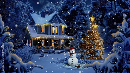 Christmas_house_with_snowman_in_yard_background