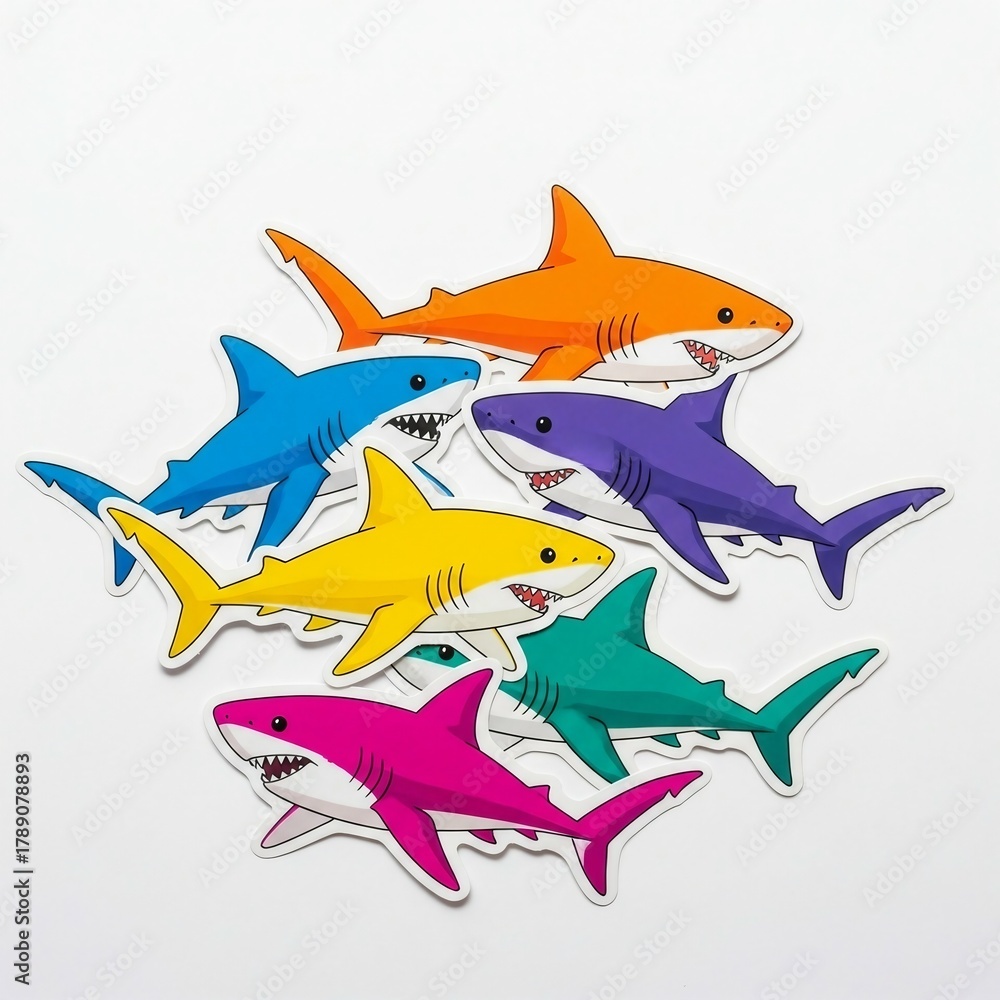 Fototapeta premium Fun Shark Illustrations Featuring Bright Colors and Playful Designs