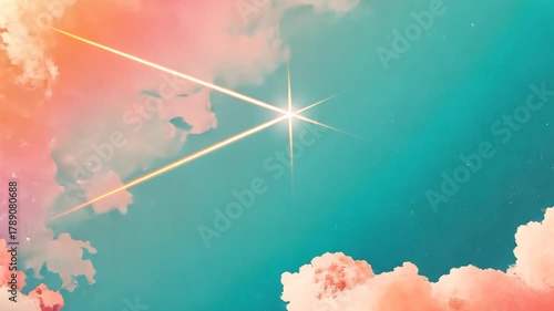 Pastel sky with clouds and sun