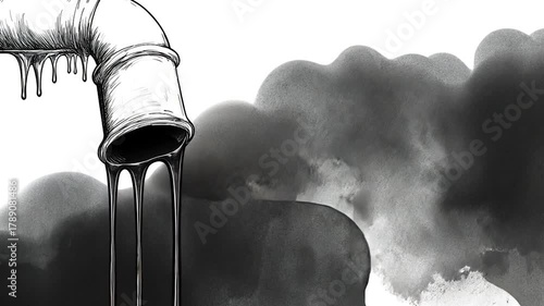 Leaking pipe, dark substance flows