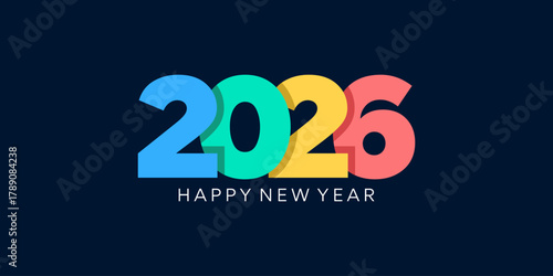 2026 Happy New Year design template. Trendy collection of 2026 happy new year design template. Colorful word mark number logo vector illustration.