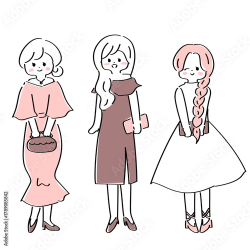 ドレスアップした女性グループ　パーティー　フォーマル　婚活パーティー　結婚式