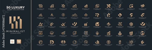 Set of Financial Statistics Business Chart Bar Diagram logo design. Abstract Arrow Check Growth logo icon vector.