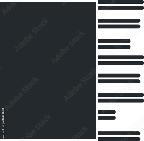 A large black rectangle and short thick straight lines next to it.