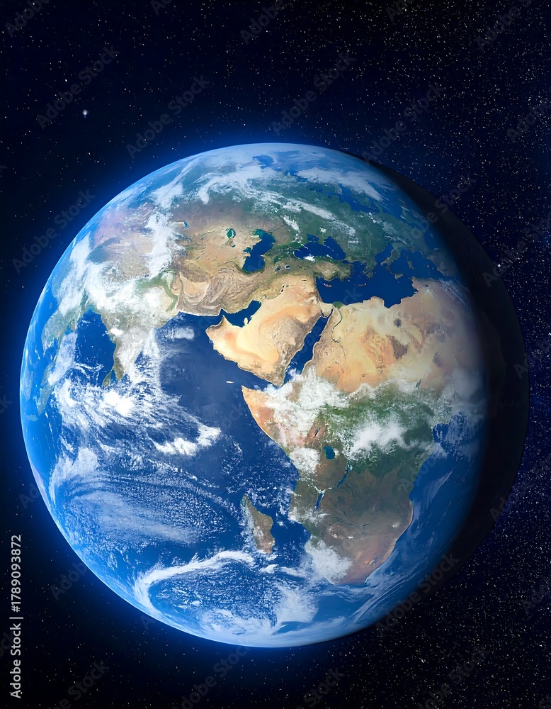 Obraz premium Beautiful rendering of planet Earth with oceans, continents and space