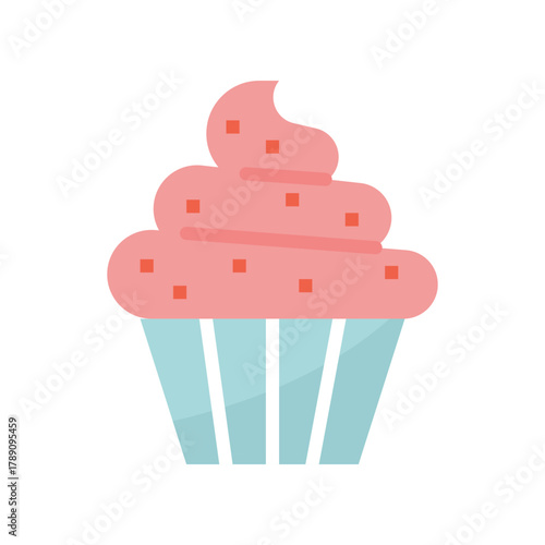 birthday cupcake flat vector illustration isolated on white background