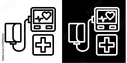 Blood Pressure Monitor Icon Set White Style Collection