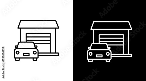 Garage  White Icon Set Design