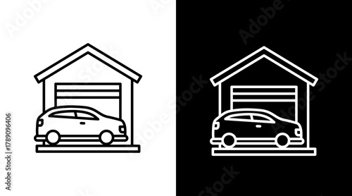 Garage  White Icon Set Design