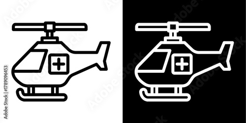 Medical Helicopter Icon Set White Style Collection
