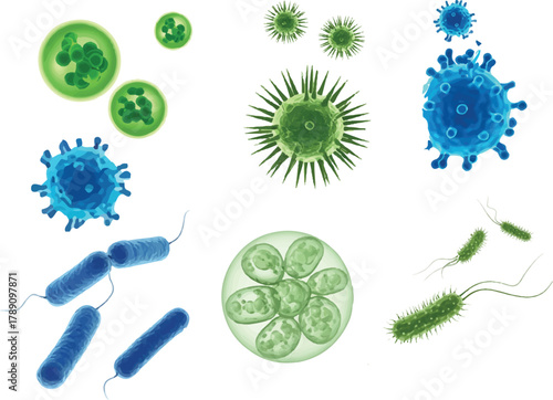set of bacteria and virus