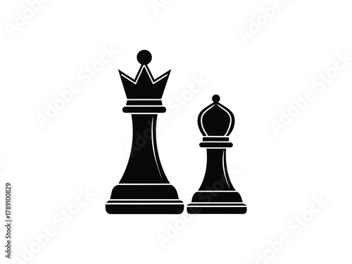 Black Silhouette of Chess Queen and Bishop on White Background game strategy