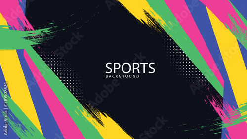 Dynamic Sport Background Template with Abstract Brush and Colorful Overlap Design