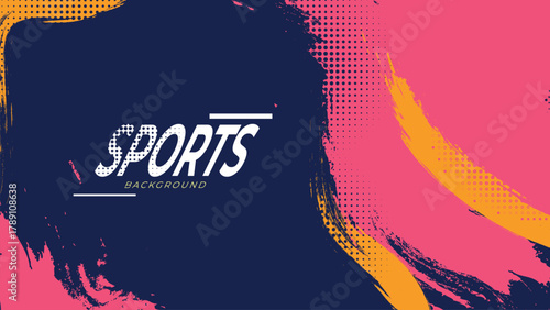 Dynamic Sport Background Template with Abstract Brush and Colorful Overlap Design