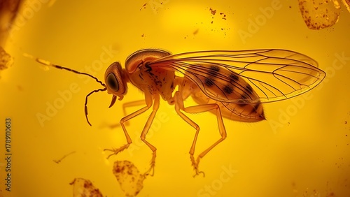 foolishness. Ancient insect preserved in clear amber, natural golden translucent resin. wildlife magazines, conservation campaigns, designed for wildlife conservation campaigns, used by ux designers.