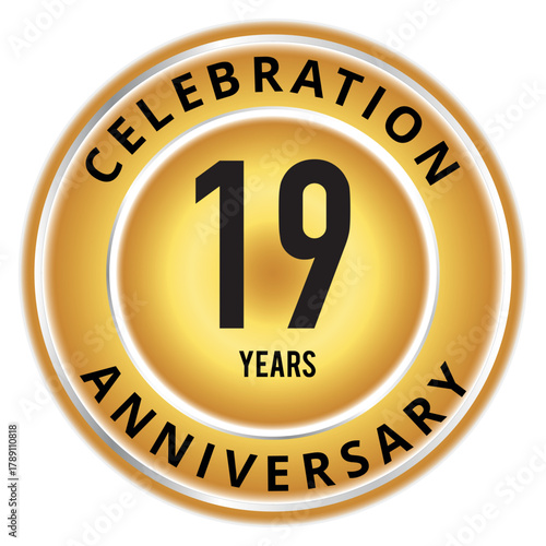 19 Years Abstract Vector Design – Black and Gold Anniversary Emblem with Crown and Wreath