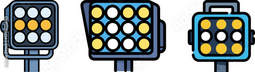 Illustrated various floodlights in different designs and colors  