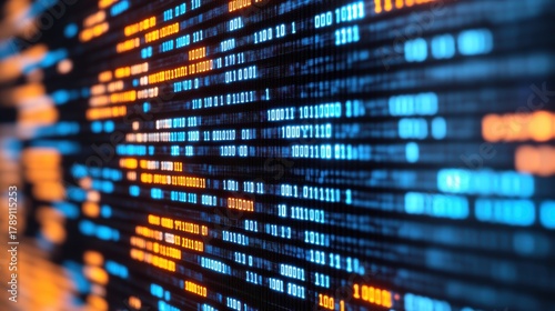 Abstract digital data stream of binary numbers.