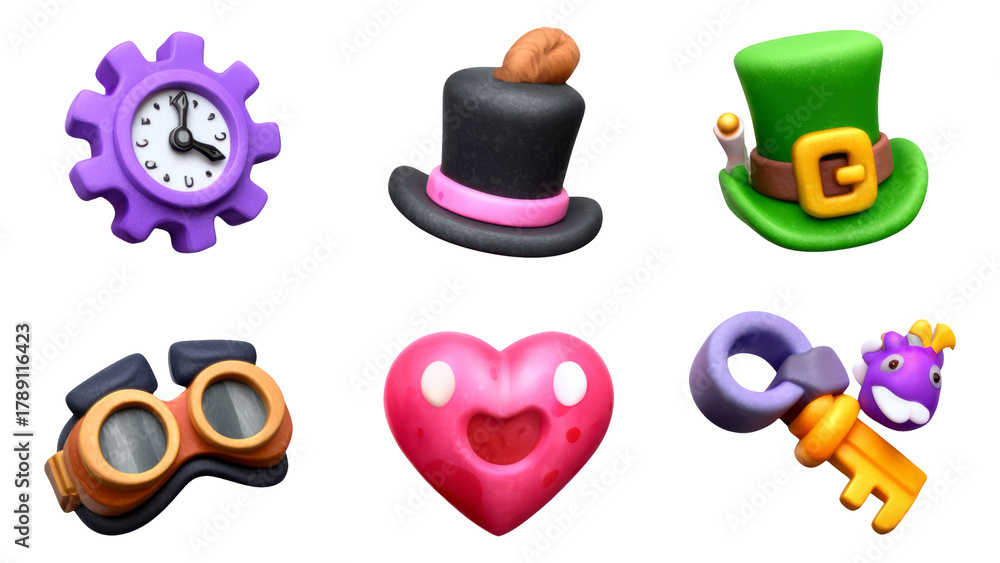 Fototapeta premium Colorful Collection of Fun Illustrative Objects for Themed Decorations or Designs