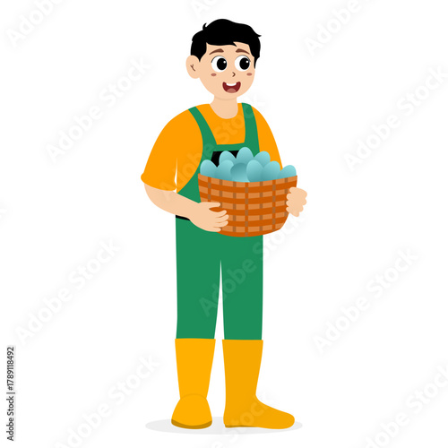 Agricultural worker. Farmers Characters Harvesting on Farm. Farming, harvesting, collecting vegetables. Diverse people, man and woman farm workers cartoon character set with different occupation. 