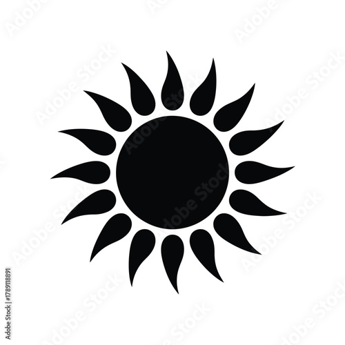Stylized black silhouette of a sun with jagged rays