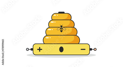 Creative battery design with honeycombs and a bee illustration.