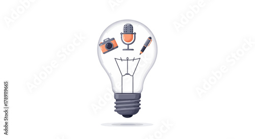 Creative Idea Generation - Lightbulb with Media Icons.