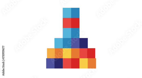 Colorful pixelated tower design representing abstract digital art.