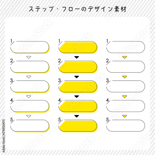 ビジネスフローやUIフローチャートに使える図解素材セット。フローデザインの素材。