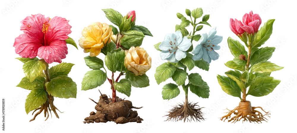 Fototapeta premium Colorful and Realistic Collection of Isolated Floral Plants with Transparent Background
