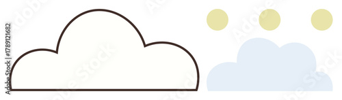 Simplified cloud outline with adjacent smaller cloud and three dots suggesting sunlight or weather. Ideal for weather, atmosphere, environment, forecast, nature, minimalism, eco-conscious visual. A