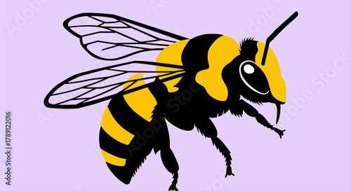 Detailed illustration of a bee in flight, showcasing its features.