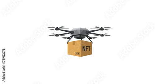 Drone Delivering NFT Package - Futuristic Digital Asset Delivery.