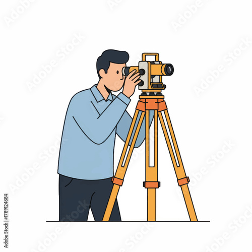 Man operating surveying equipment for land measurement and engineering work.