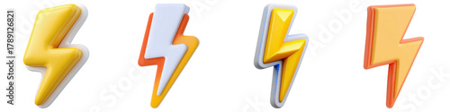 Lightning bolt yellow orange 3D illustration isolated energy power symbol icon dynamic modern