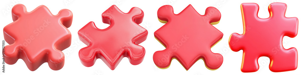 Obraz premium Red jigsaw puzzle piece, glossy, isolated, 3D rendering, playful, unique shape
