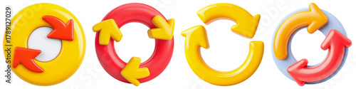 Yellow arrow red arrow circular icon reload symbol rotation 3D style glossy isolated