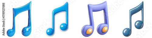 Blue music note, glossy symbol, isolated, 3D rendering, cheerful, transparency background