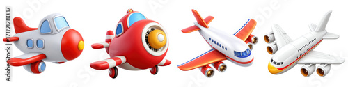 Cartoon airplane, red and white aircraft, 3D rendering, isolated, playful, cute, transport