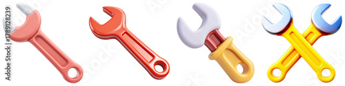 Red wrench orange wrench toy wrench crossed wrenches tool metallic construction repair