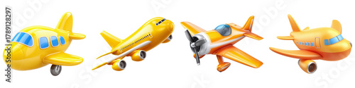 Yellow plane aircraft cartoon 3D rendering isolated playful transportation travel
