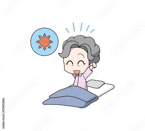 寝起きが良い高齢女性のイラスト