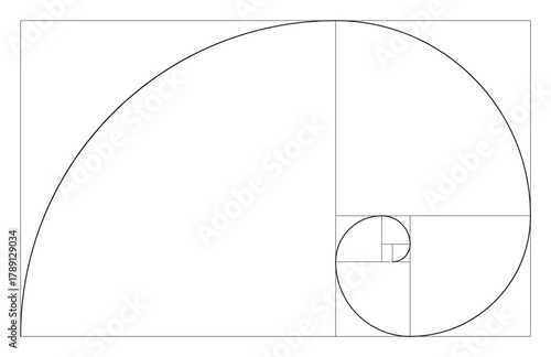 Vector Fibonacci Golden Ratio Spiral. Section Sequence Pattern. Png Rectangle Grid Proportion with Spiral.