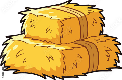 Two Stacked Golden Hay Bales Tied With Rustic Brown Straps Against A White Background