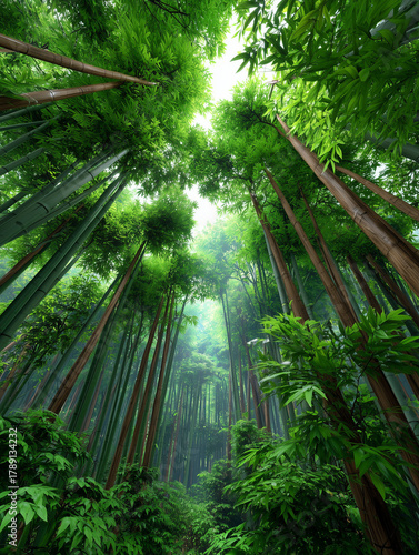 Tall bamboo forest creating natural serenity and growth