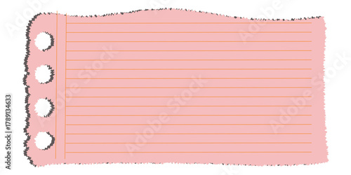 Pink Lined Notebook Paper Torn Sheet Template with vector illustration